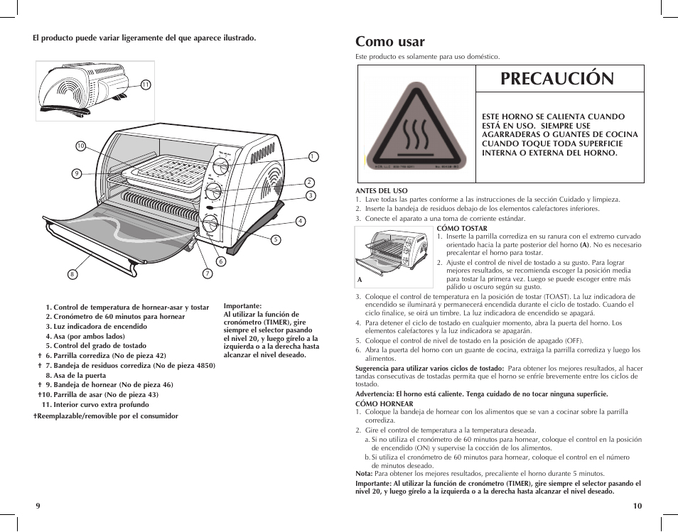 Precaución, Como usar | Black & Decker CTO650 User Manual | Page 6 / 13