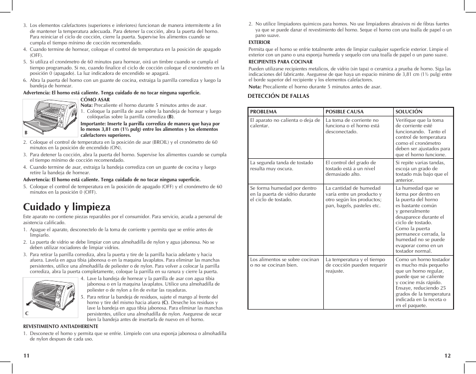Cuidado y limpieza | Black & Decker CTO650 User Manual | Page 7 / 13