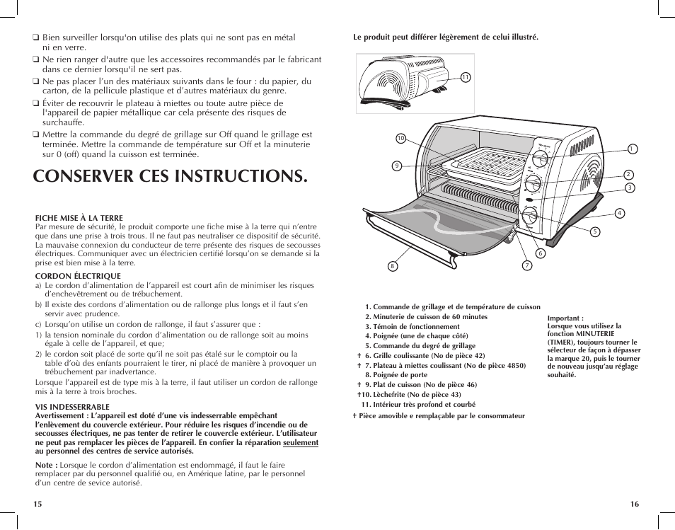 Conserver ces instructions | Black & Decker CTO650 User Manual | Page 9 / 13