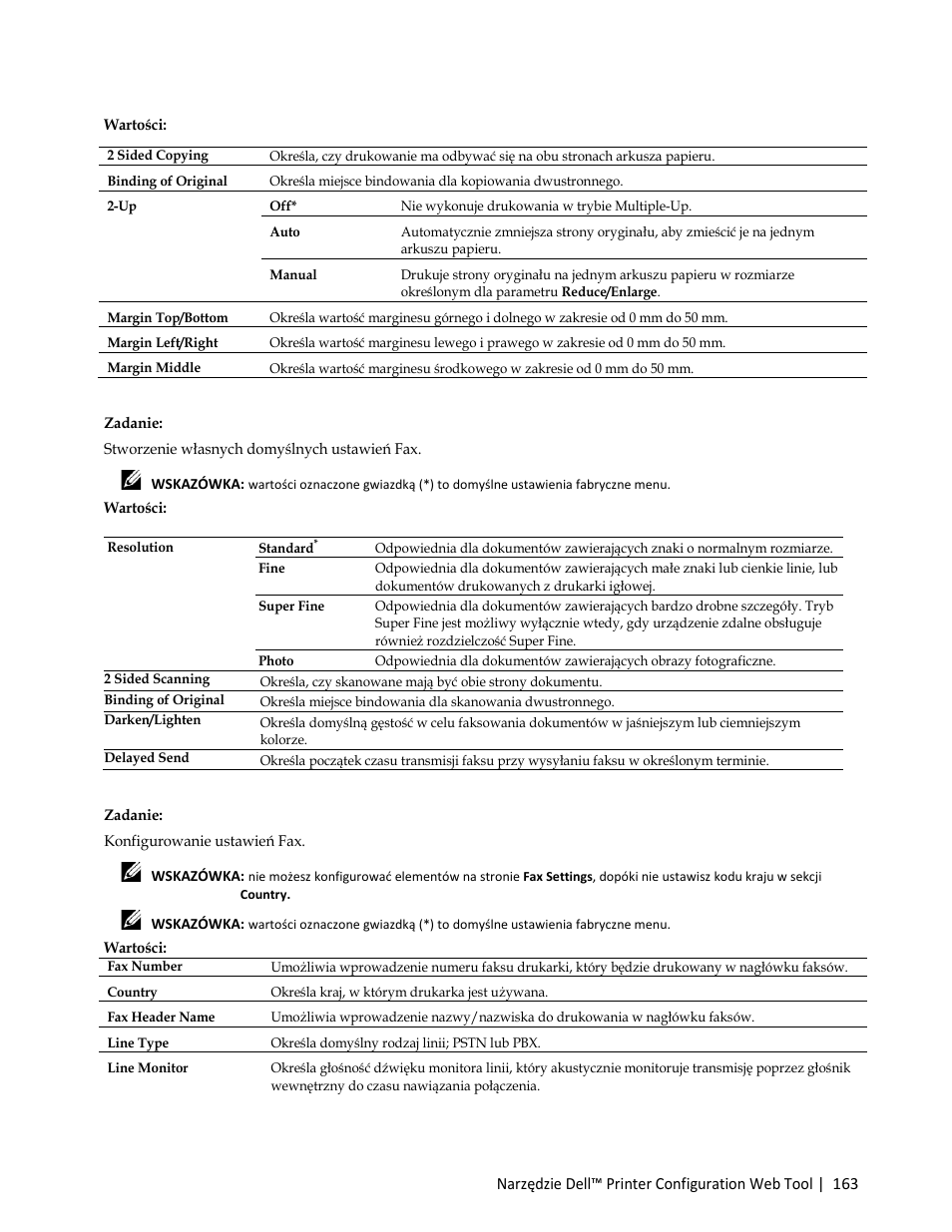 Wartości | Dell C3765dnf Color Laser Printer User Manual | Page 165 / 580