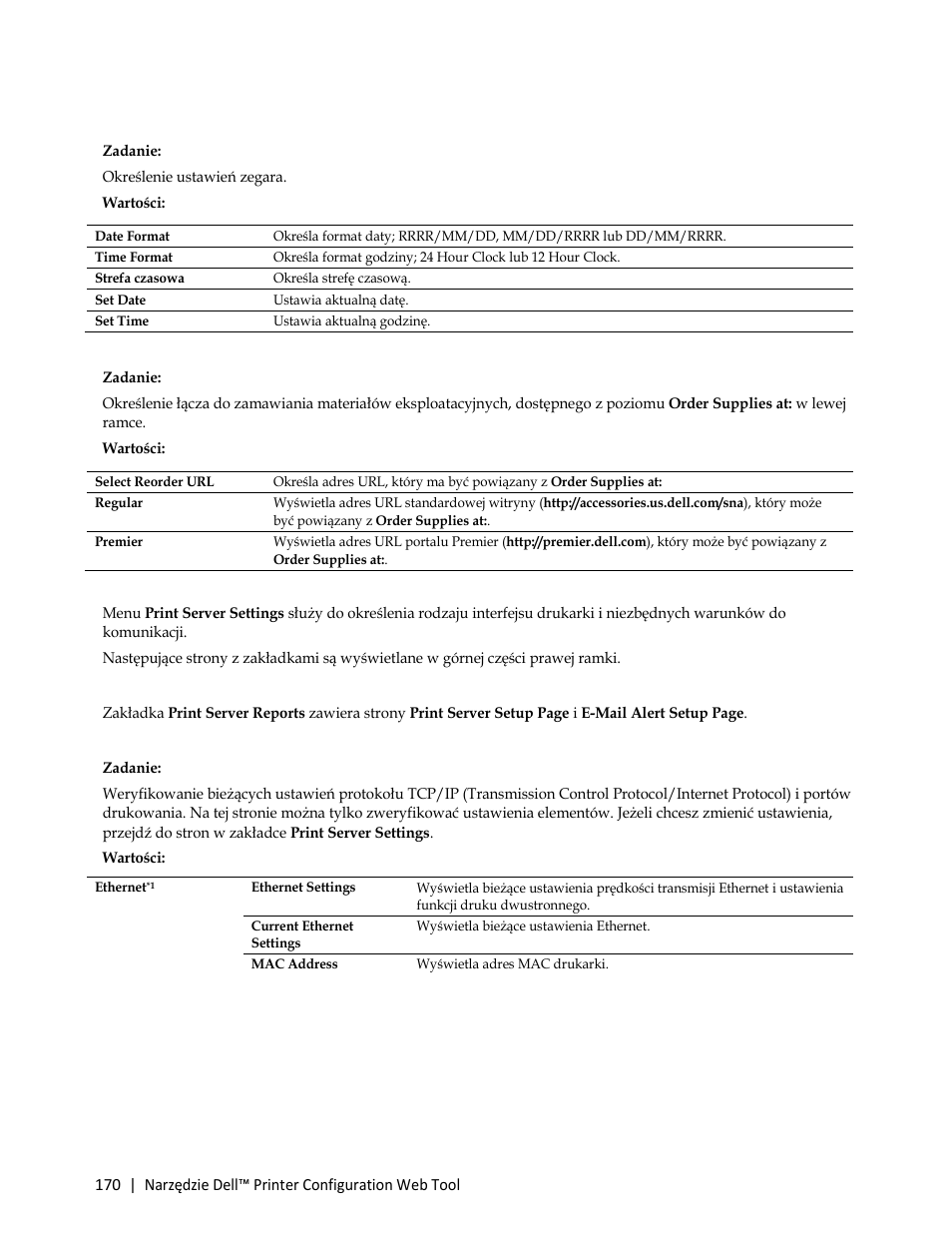 Print server settings, Web link customization | Dell C3765dnf Color Laser Printer User Manual | Page 172 / 580