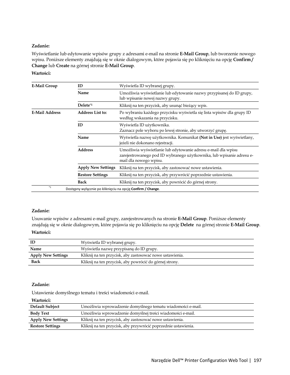 Wartości, Server address | Dell C3765dnf Color Laser Printer User Manual | Page 199 / 580