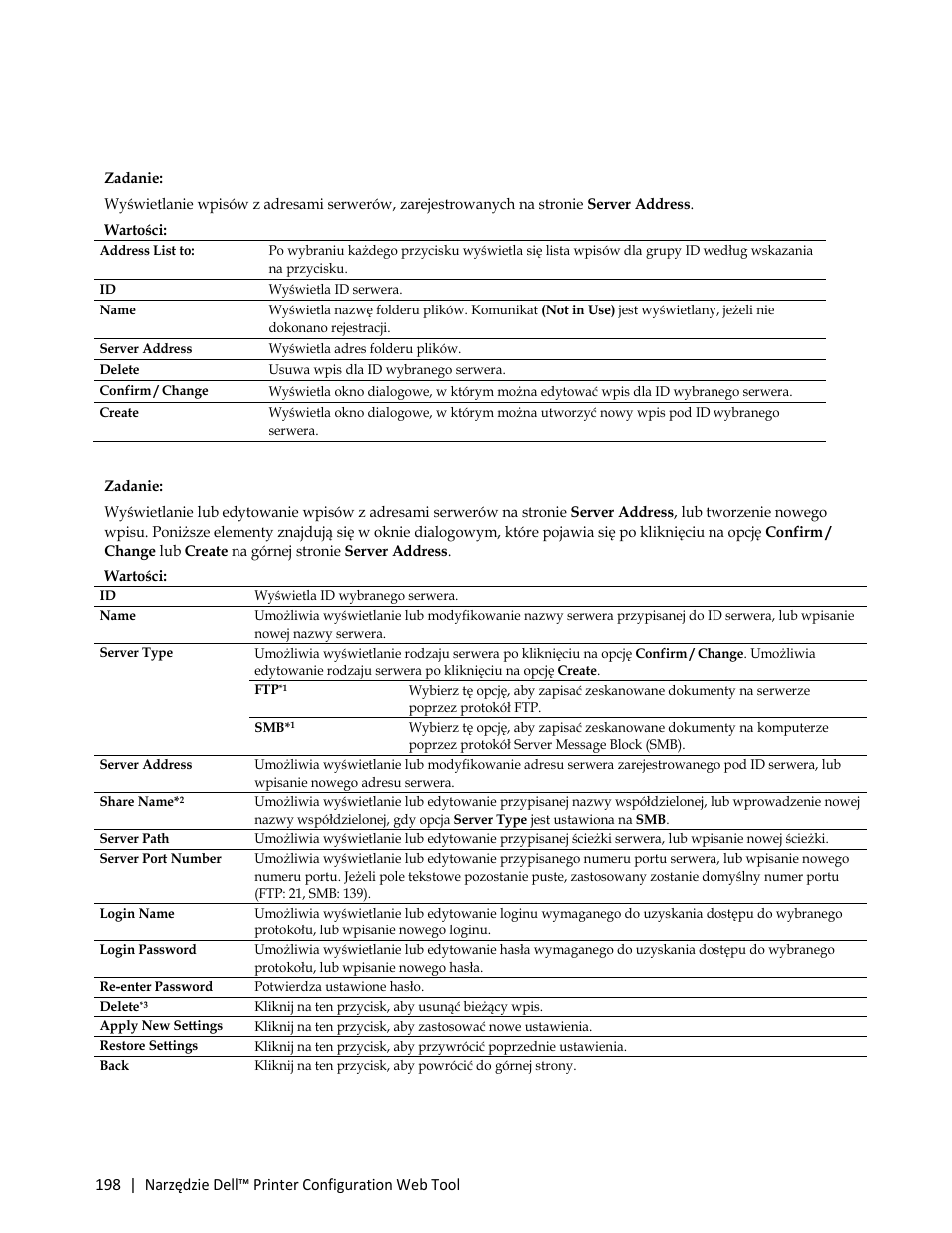 Wartości | Dell C3765dnf Color Laser Printer User Manual | Page 200 / 580