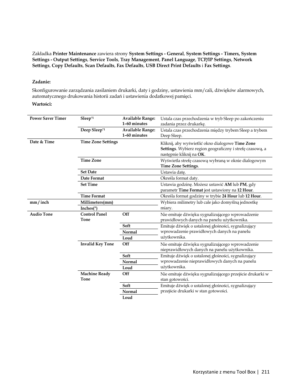 Printer maintenance, System settings - general | Dell C3765dnf Color Laser Printer User Manual | Page 213 / 580
