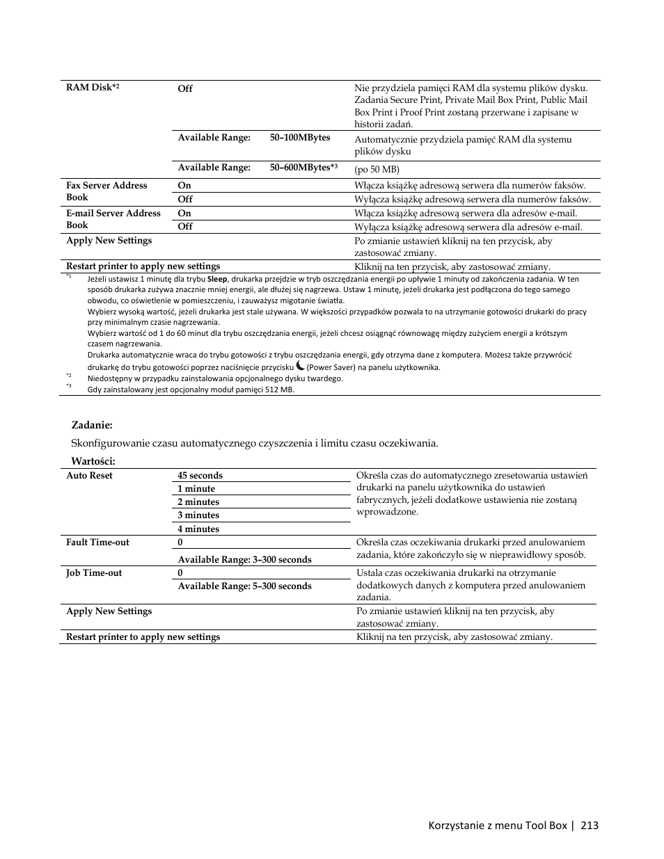 System settings - timers, Zadanie, Korzystanie z menu tool box | 213 | Dell C3765dnf Color Laser Printer User Manual | Page 215 / 580