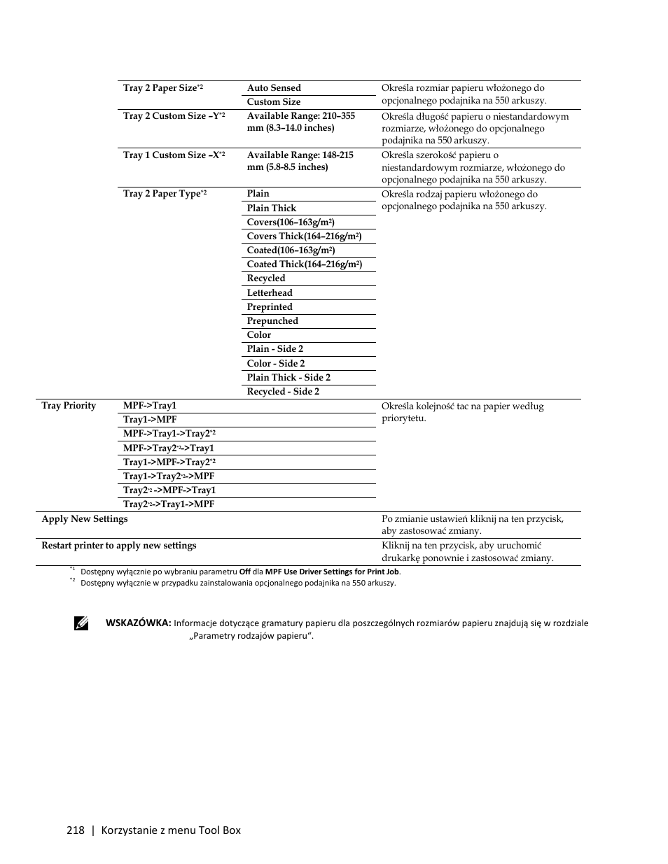 218 | korzystanie z menu tool box | Dell C3765dnf Color Laser Printer User Manual | Page 220 / 580