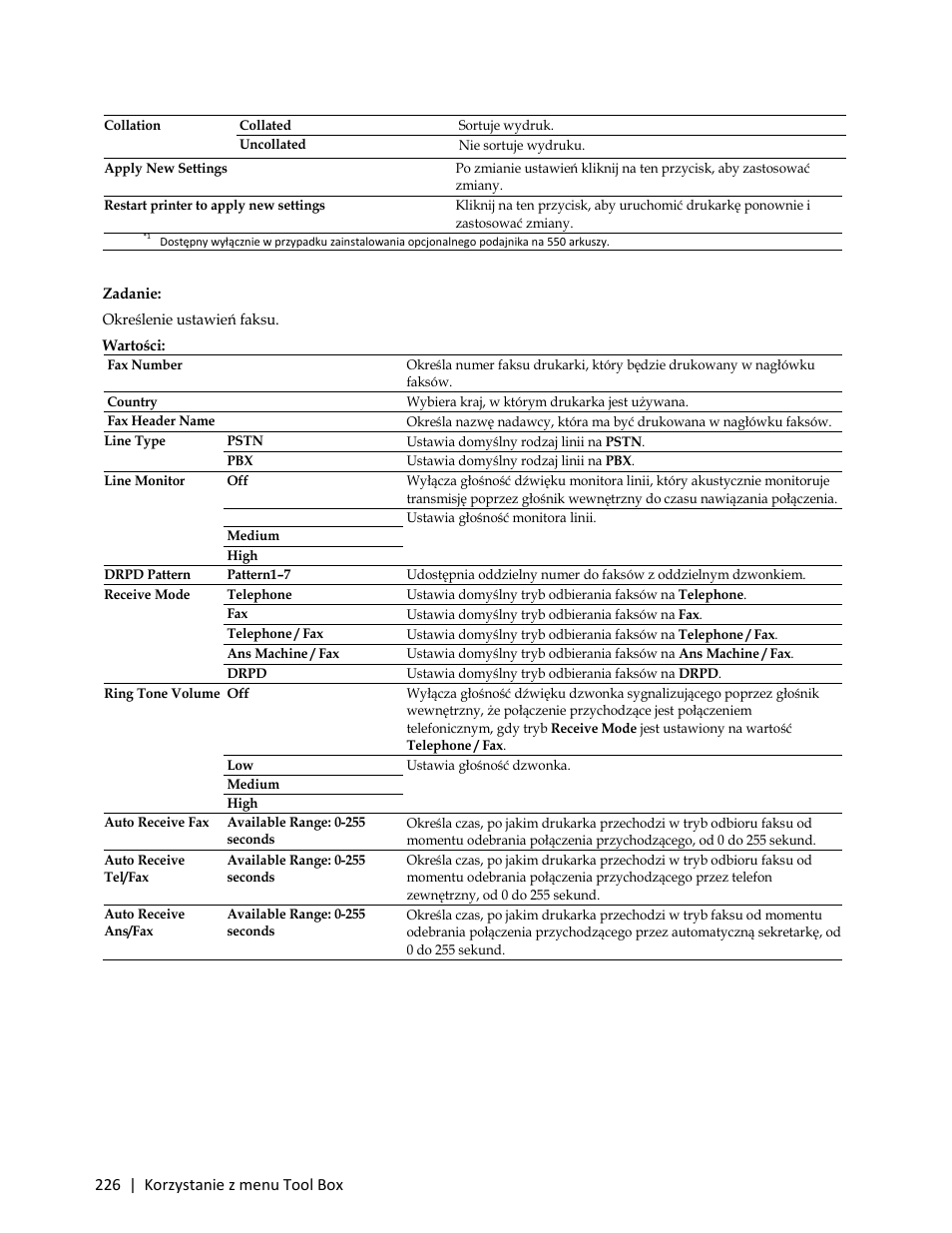 Fax settings, Zadanie, Określenie ustawień faksu | Dell C3765dnf Color Laser Printer User Manual | Page 228 / 580