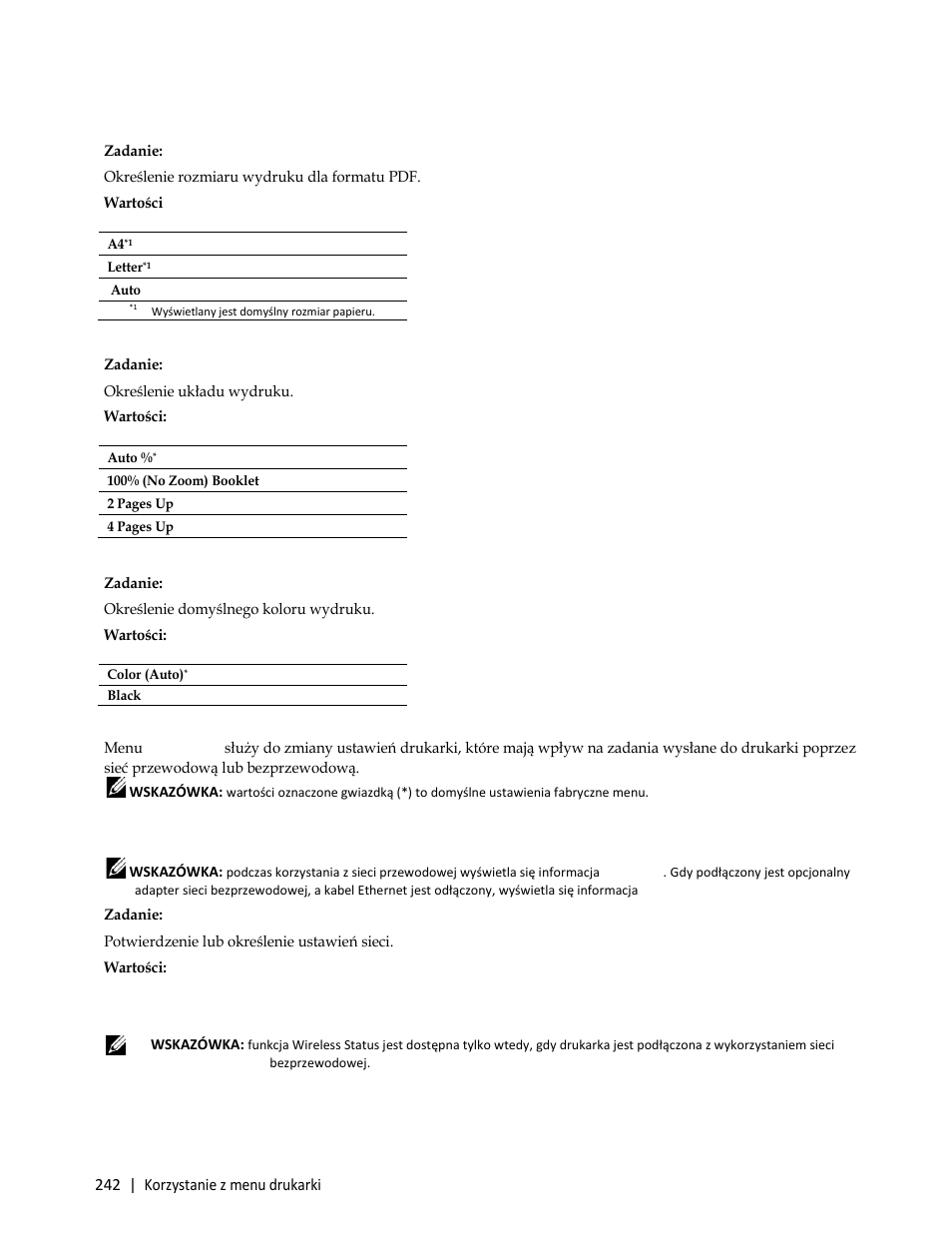 Network, Potwierdzenie lub określenie ustawień sieci | Dell C3765dnf Color Laser Printer User Manual | Page 244 / 580