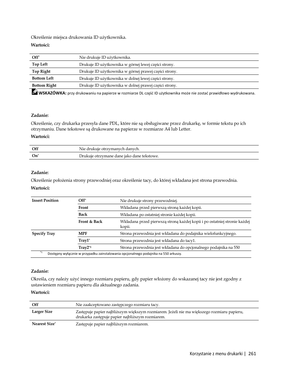 Korzystanie z menu drukarki | 261 | Dell C3765dnf Color Laser Printer User Manual | Page 263 / 580