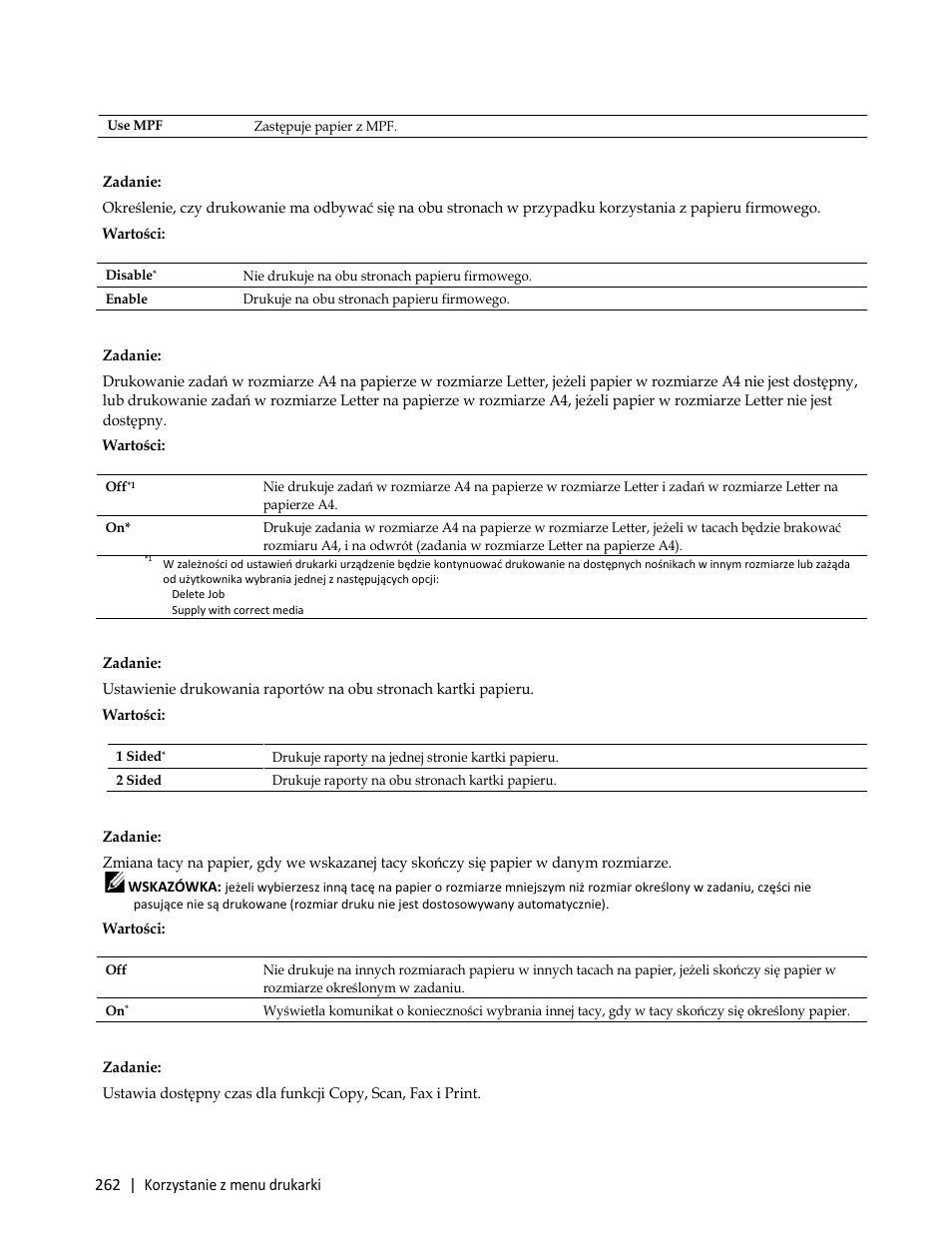 Wartości | Dell C3765dnf Color Laser Printer User Manual | Page 264 / 580