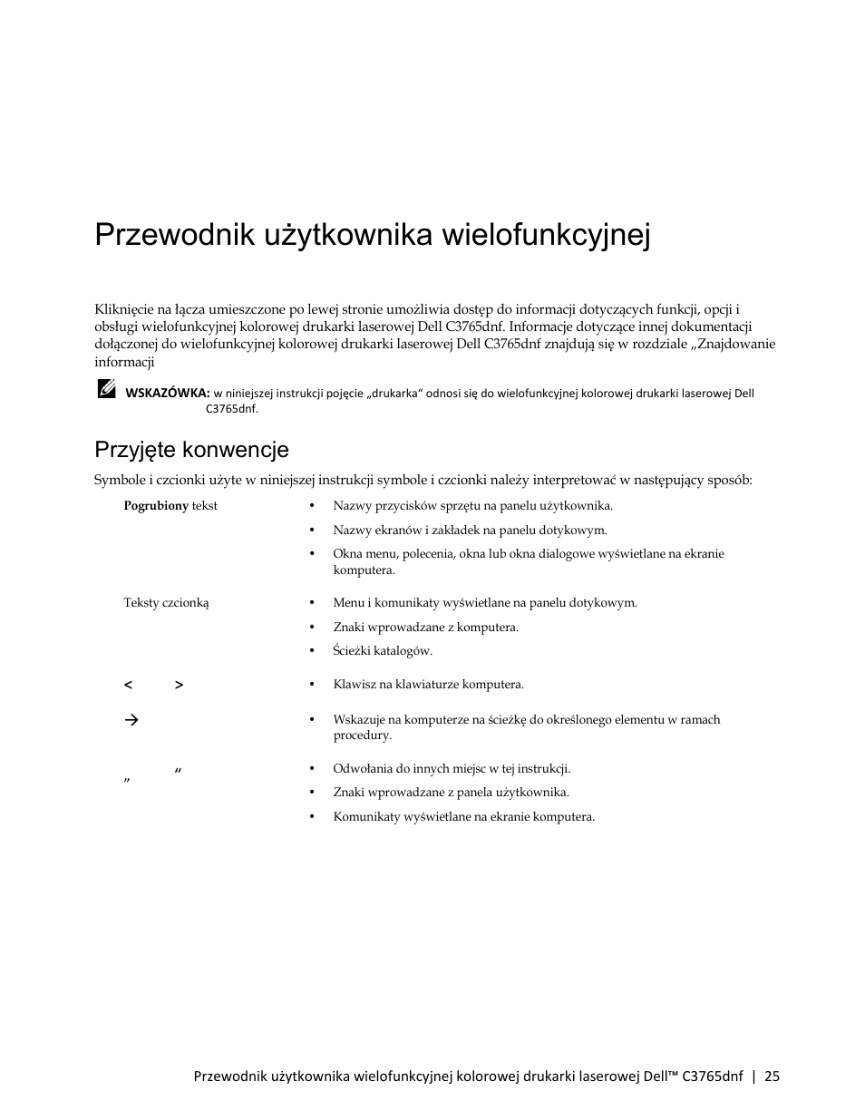 Przyjęte konwencje, C3765dnf | Dell C3765dnf Color Laser Printer User Manual | Page 27 / 580