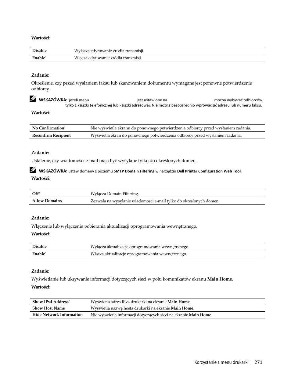 Wartości | Dell C3765dnf Color Laser Printer User Manual | Page 273 / 580