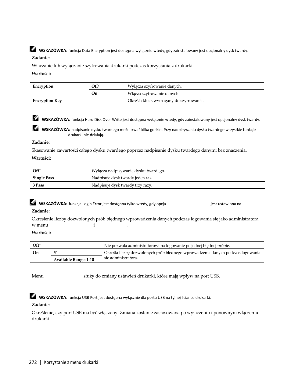 Zadanie, Usb settings | Dell C3765dnf Color Laser Printer User Manual | Page 274 / 580