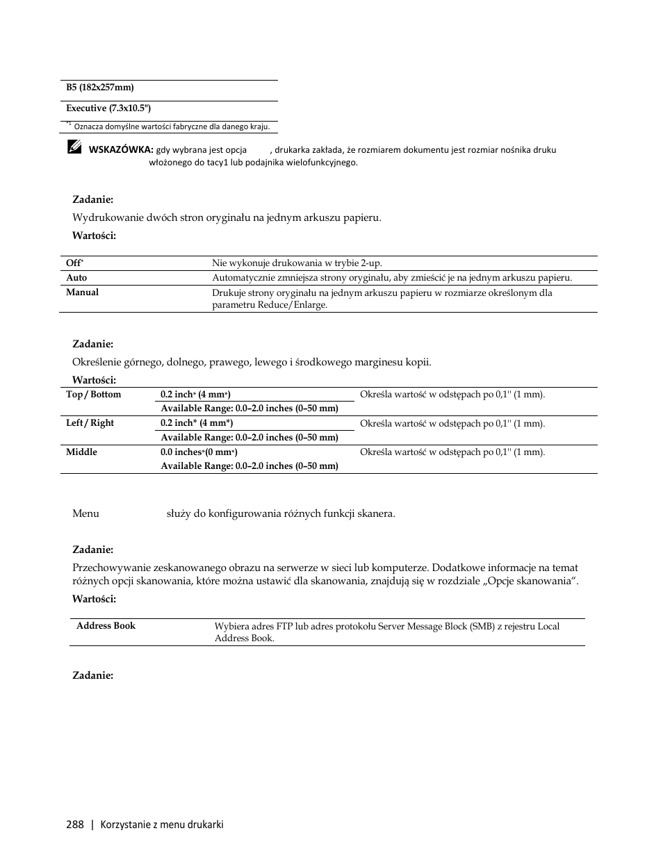 Scan menu, Network, Application | Zadanie | Dell C3765dnf Color Laser Printer User Manual | Page 290 / 580