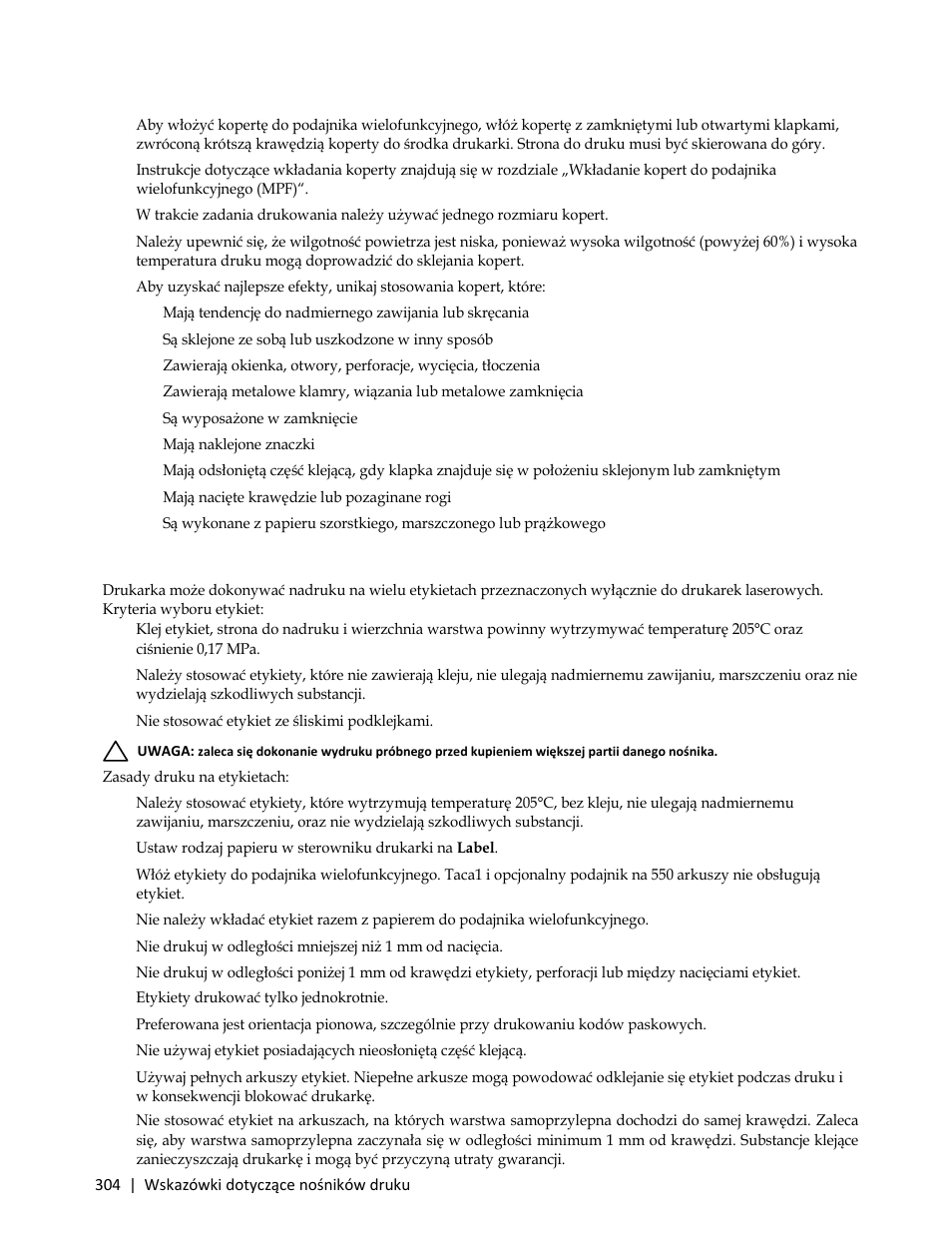 Etykiety, Zasady druku na etykietach | Dell C3765dnf Color Laser Printer User Manual | Page 306 / 580