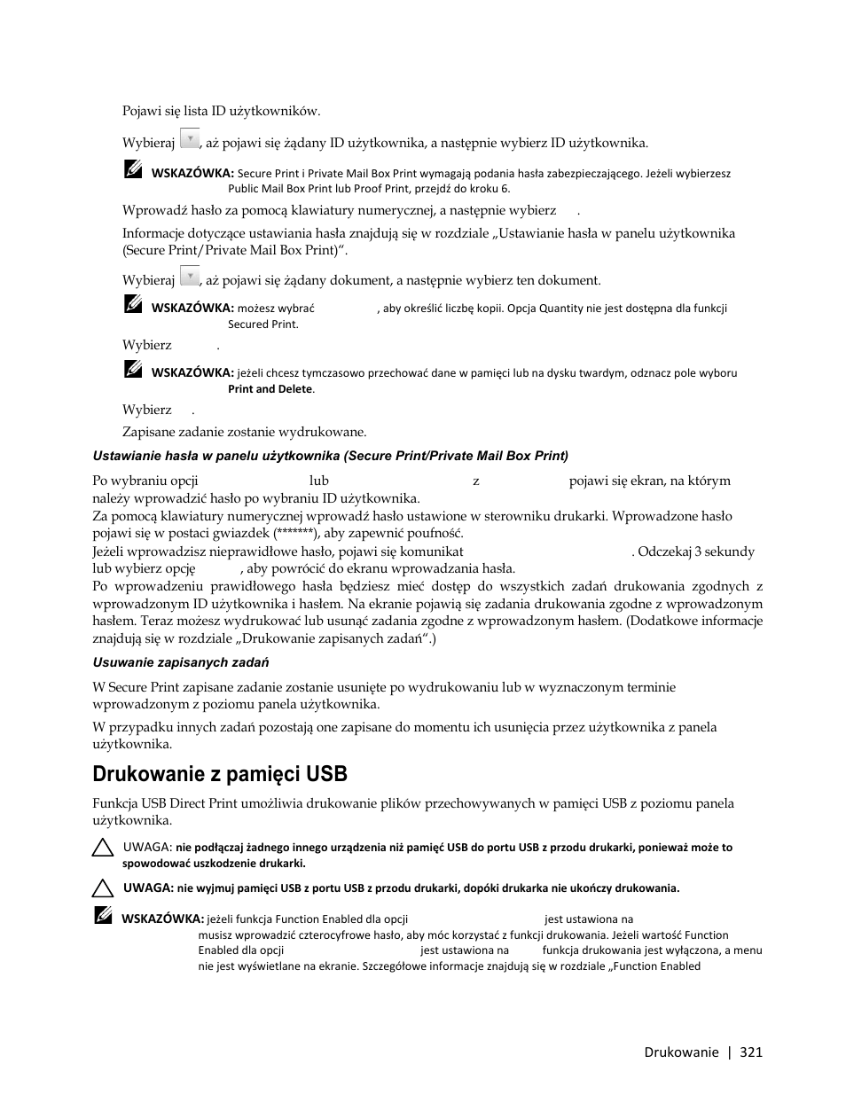 7 wybierz print, 8 wybierz ok, Drukowanie z pamięci usb | Dell C3765dnf Color Laser Printer User Manual | Page 323 / 580