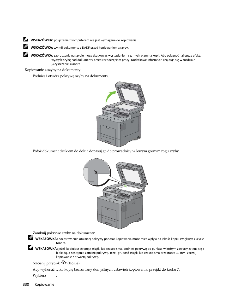Kopiowanie z szyby na dokumenty | Dell C3765dnf Color Laser Printer User Manual | Page 332 / 580