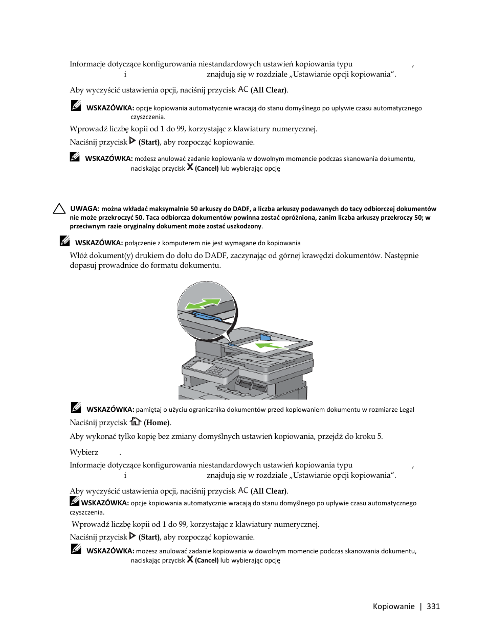 Kopiowanie z podajnika dadf | Dell C3765dnf Color Laser Printer User Manual | Page 333 / 580