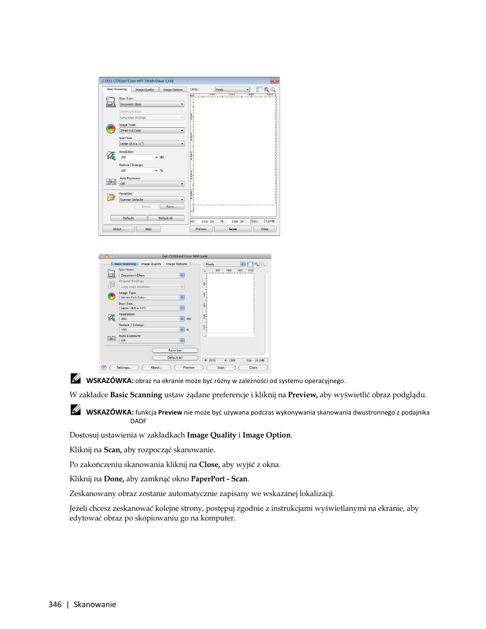 9 kliknij na scan, aby rozpocząć skanowanie | Dell C3765dnf Color Laser Printer User Manual | Page 348 / 580