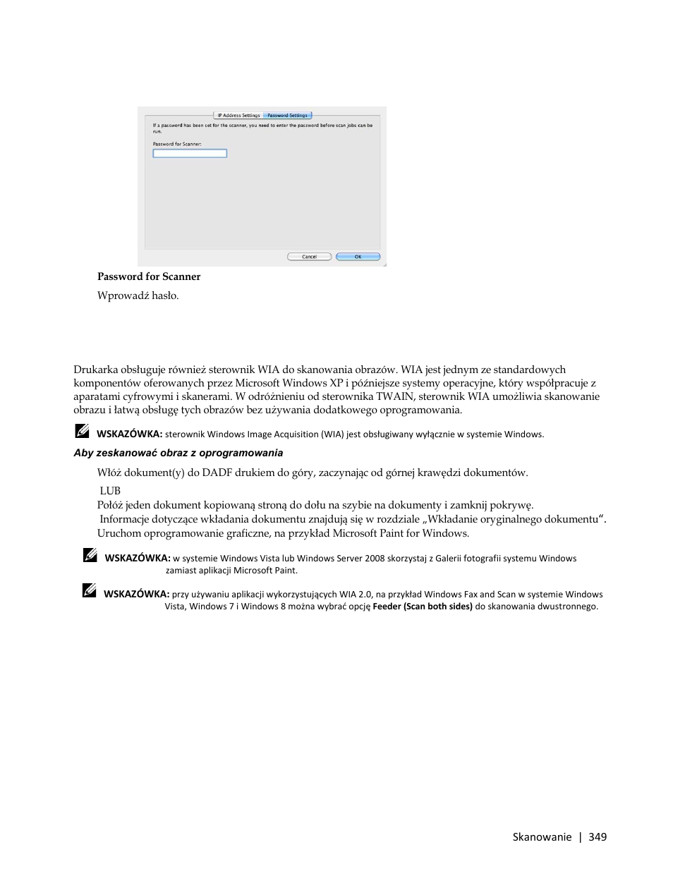 Z „skanowanie z wykorzystaniem, Sterownika windows image acquisition (wia) | Dell C3765dnf Color Laser Printer User Manual | Page 351 / 580