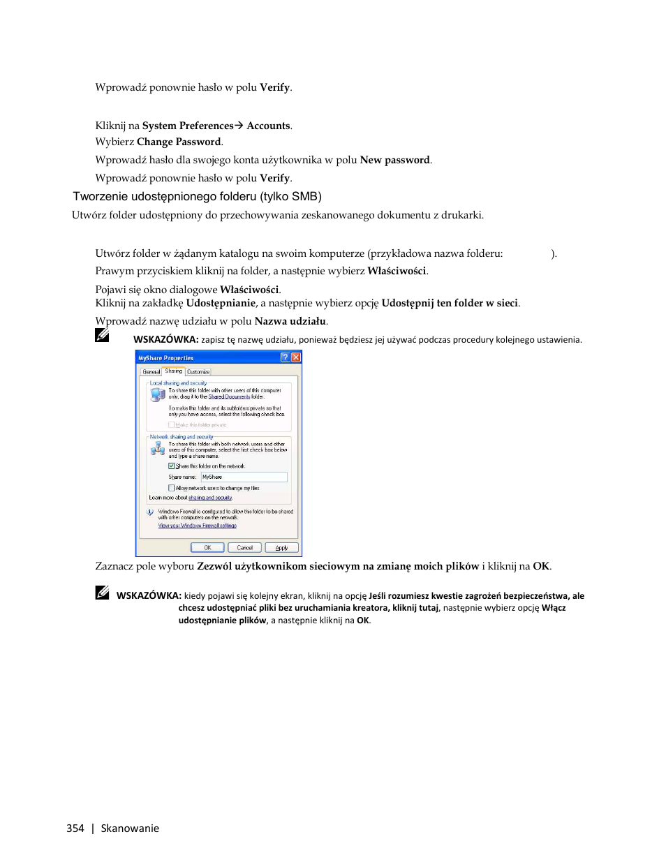 Tworzenie udostępnionego folderu (tylko smb) | Dell C3765dnf Color Laser Printer User Manual | Page 356 / 580