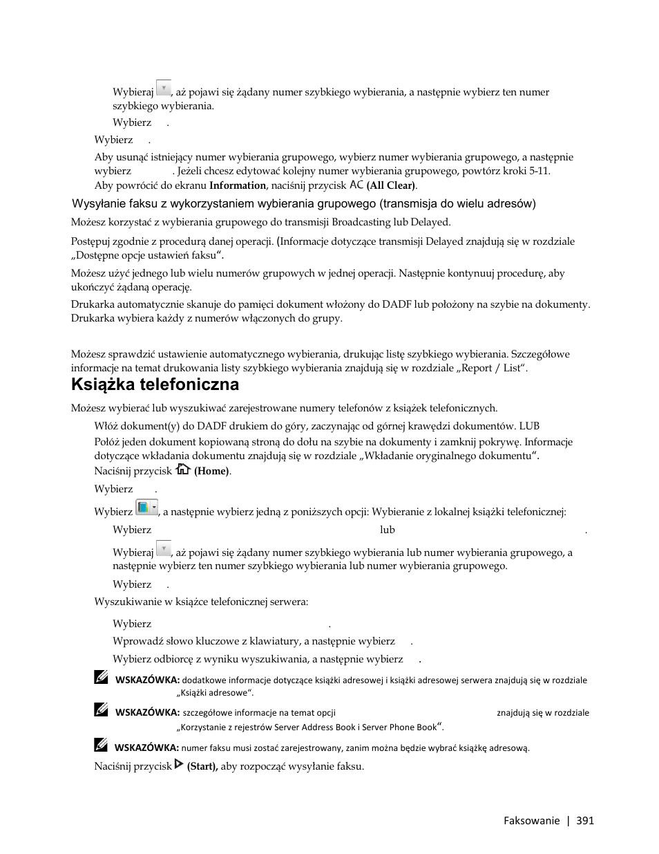 Drukowanie listy szybkiego wybierania, Książka telefoniczna, 3 wybierz fax | Dell C3765dnf Color Laser Printer User Manual | Page 393 / 580
