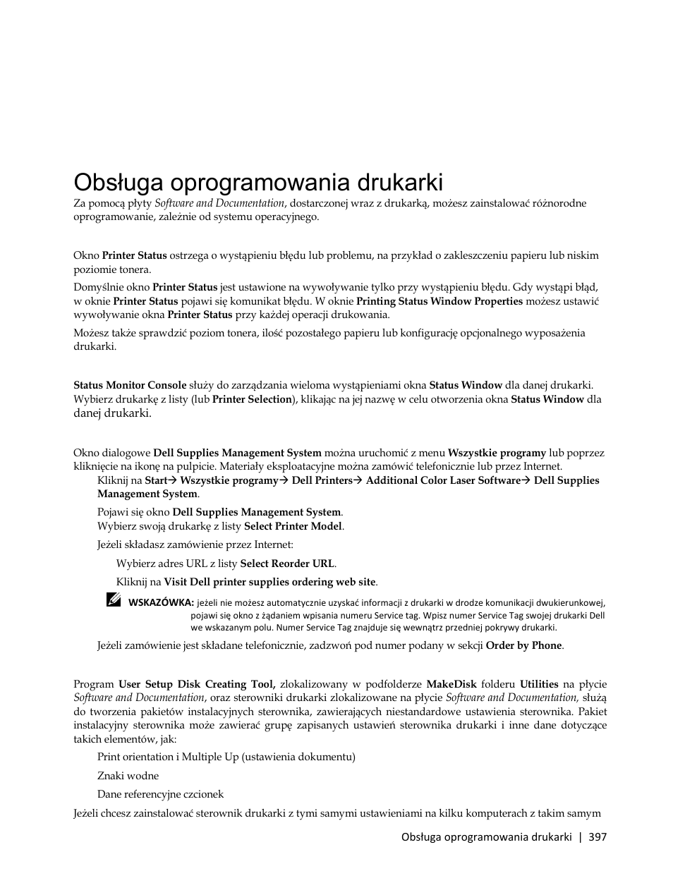 Obsługa oprogramowania drukarki, 3 jeżeli składasz zamówienie przez internet | Dell C3765dnf Color Laser Printer User Manual | Page 399 / 580