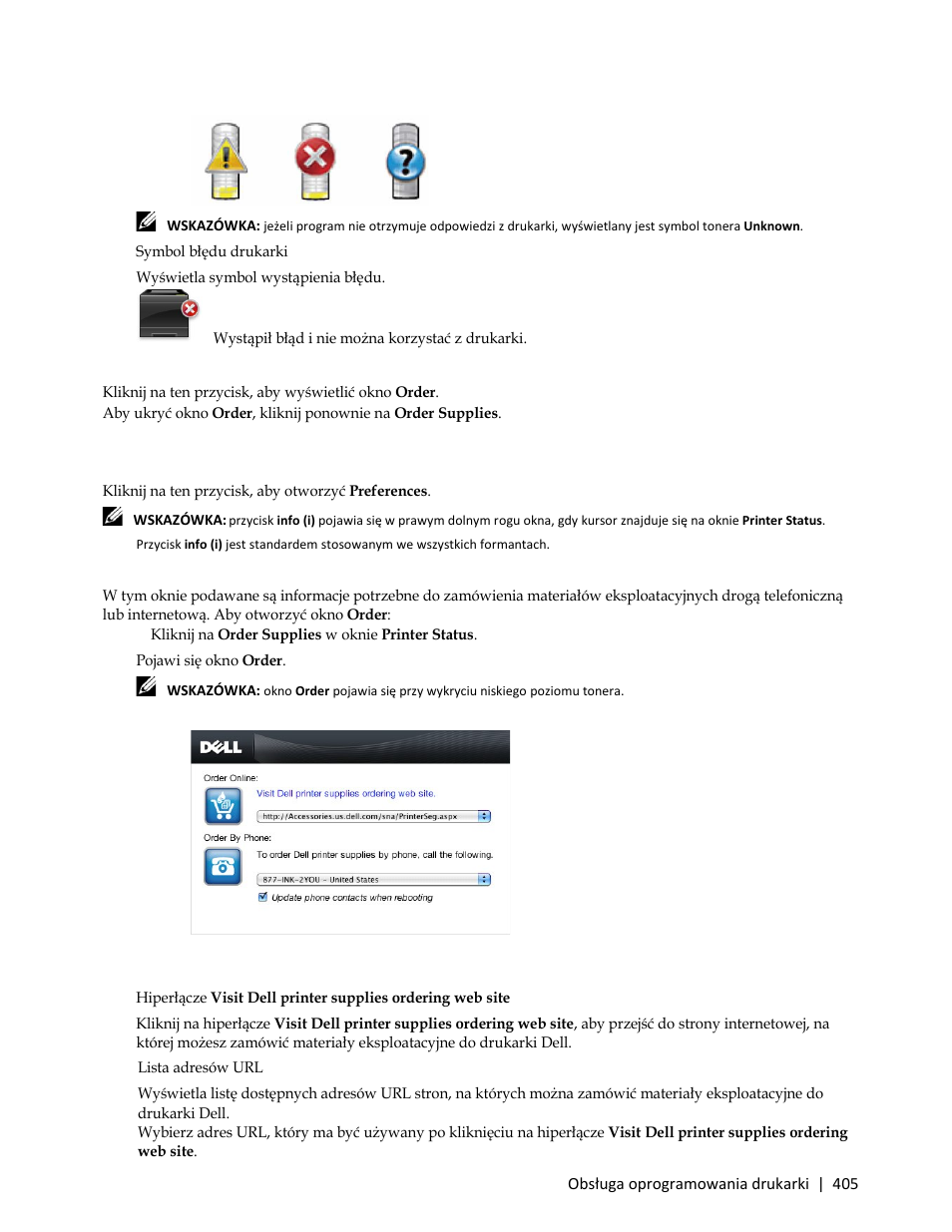 Okno order, Lista adresów url | Dell C3765dnf Color Laser Printer User Manual | Page 407 / 580