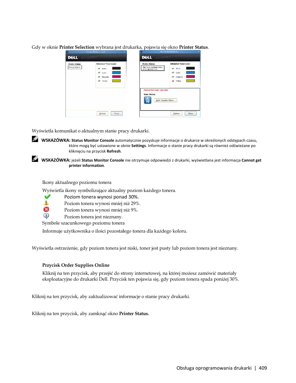 Okno printer status | Dell C3765dnf Color Laser Printer User Manual | Page 411 / 580