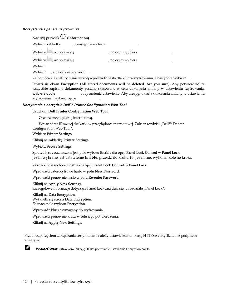 12 wprowadź klucz wymagany do szyfrowania, Ustawienie komunikacji https | Dell C3765dnf Color Laser Printer User Manual | Page 426 / 580