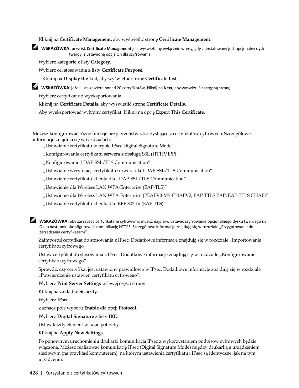 8 wybierz certyfikat do wyeksportowania, Ustawianie funkcji, 9 ustaw każdy element w razie potrzeby | Dell C3765dnf Color Laser Printer User Manual | Page 430 / 580
