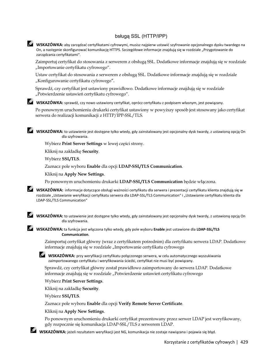 Konfigurowanie ldap-ssl/tls communication | Dell C3765dnf Color Laser Printer User Manual | Page 431 / 580