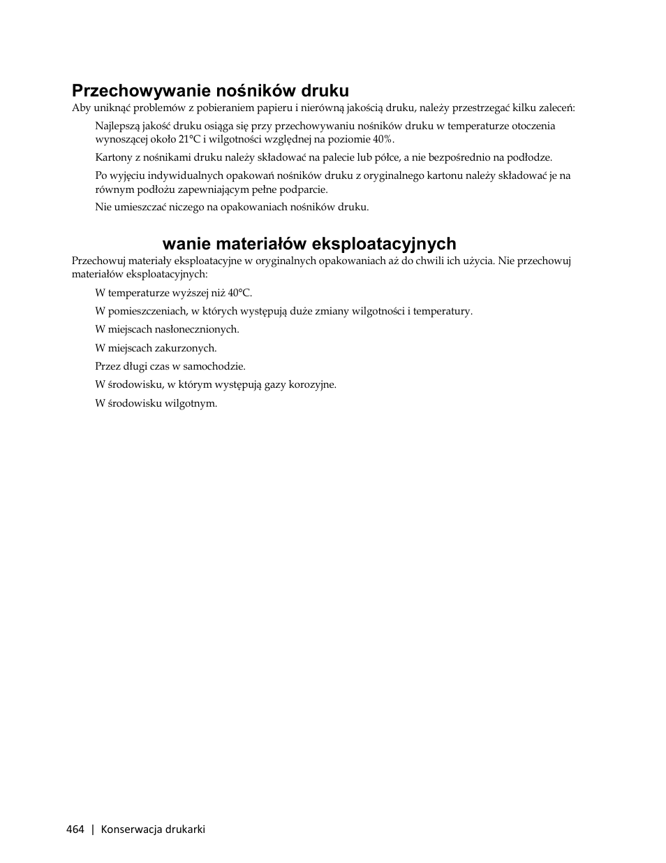 Przechowywanie nośników druku, Przechowywanie materiałów eksploatacyjnych, Przechowy wanie materiałów eksploatacyjnych | Dell C3765dnf Color Laser Printer User Manual | Page 466 / 580