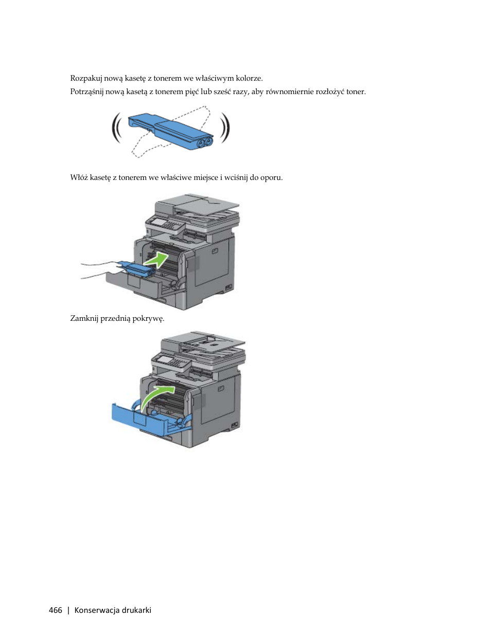 Instalowanie kasety z tonerem | Dell C3765dnf Color Laser Printer User Manual | Page 468 / 580
