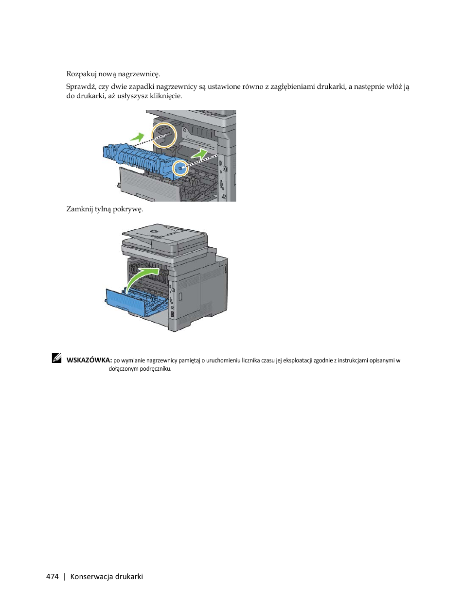 Instalowanie nagrzewnicy | Dell C3765dnf Color Laser Printer User Manual | Page 476 / 580