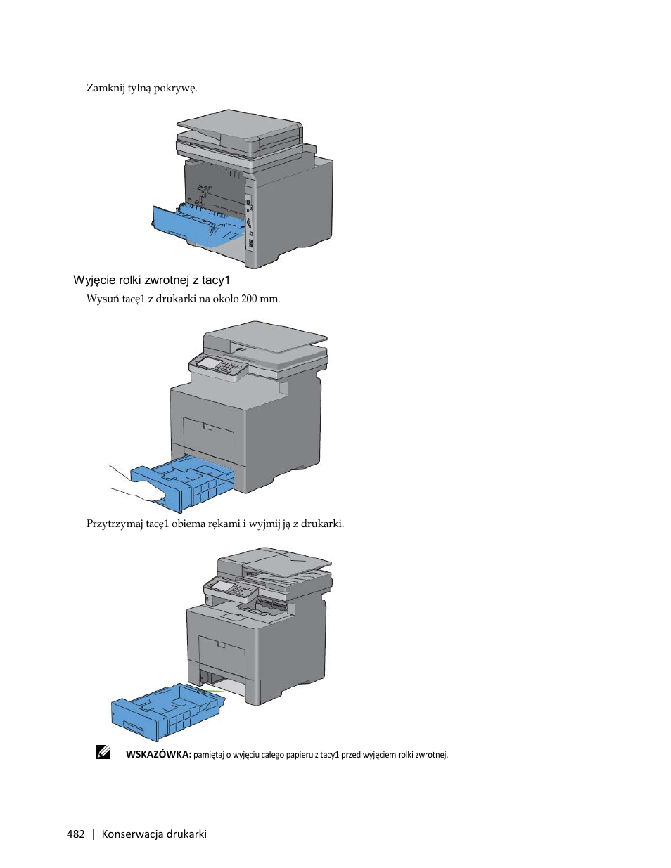 Wyjęcie rolki zwrotnej z tacy1 | Dell C3765dnf Color Laser Printer User Manual | Page 484 / 580