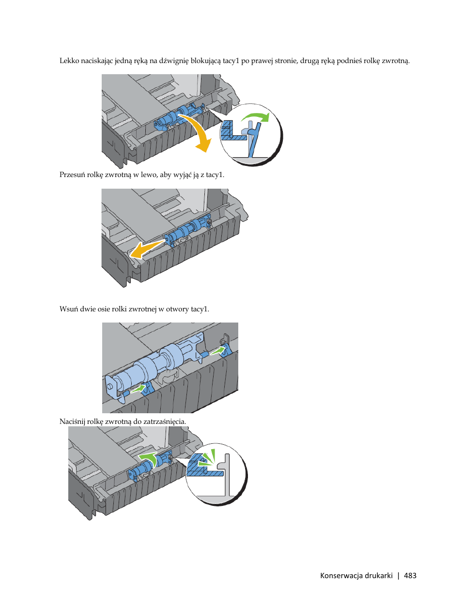 Instalowanie rolki zwrotnej w tacy1 | Dell C3765dnf Color Laser Printer User Manual | Page 485 / 580