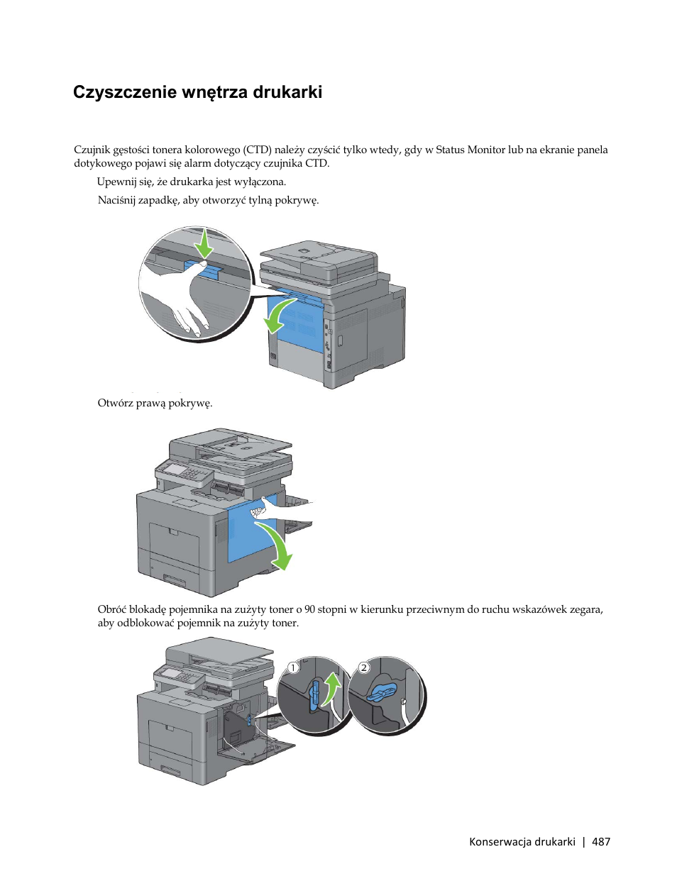 Czyszczenie wnętrza drukarki, Czyszczenie czujnika ctd | Dell C3765dnf Color Laser Printer User Manual | Page 489 / 580