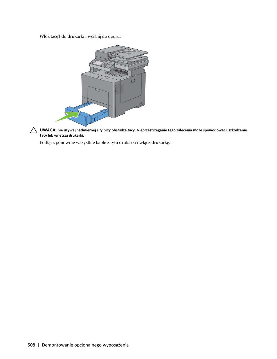 6 włóż tacę1 do drukarki i wciśnij do oporu | Dell C3765dnf Color Laser Printer User Manual | Page 510 / 580