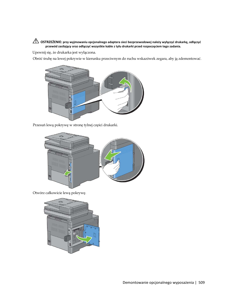 1 upewnij się, że drukarka jest wyłączona | Dell C3765dnf Color Laser Printer User Manual | Page 511 / 580