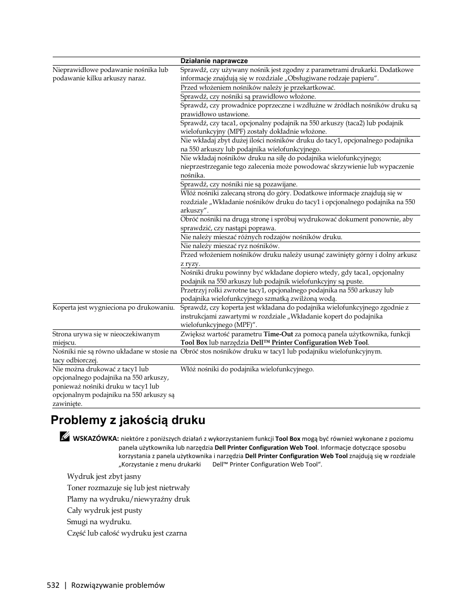 Problemy z jakością druku, Wydruk jest zbyt jasny | Dell C3765dnf Color Laser Printer User Manual | Page 534 / 580