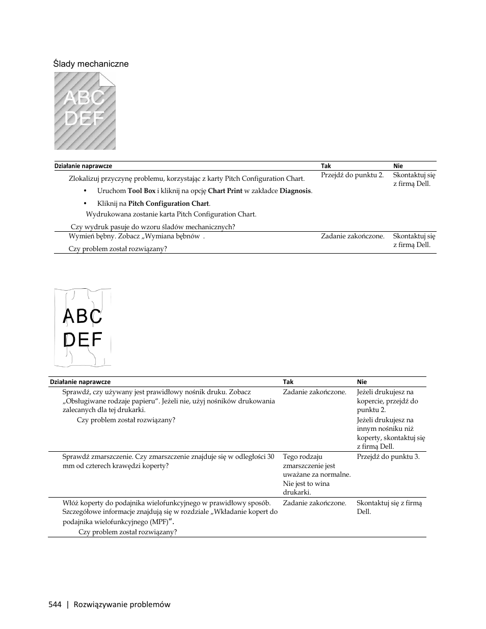 Ślady mechaniczne, Marszczenie/plamienie papieru | Dell C3765dnf Color Laser Printer User Manual | Page 546 / 580