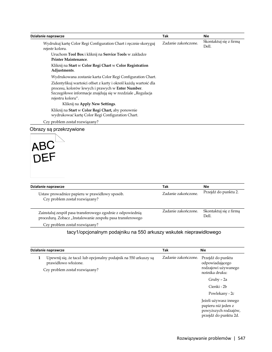 Obrazy są przekrzywione, Zakl | Dell C3765dnf Color Laser Printer User Manual | Page 549 / 580