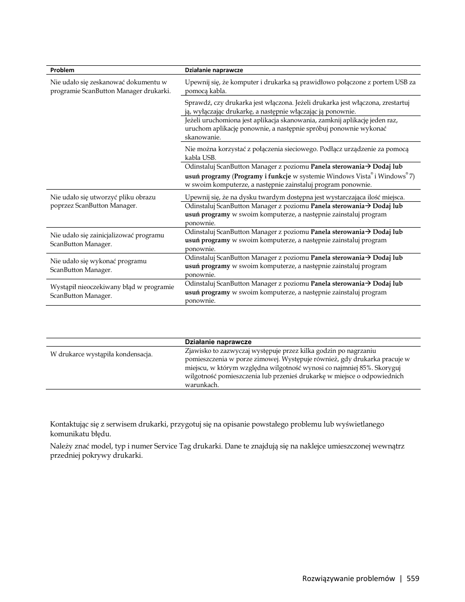 Inne problemy, Kontakt z serwisem | Dell C3765dnf Color Laser Printer User Manual | Page 561 / 580