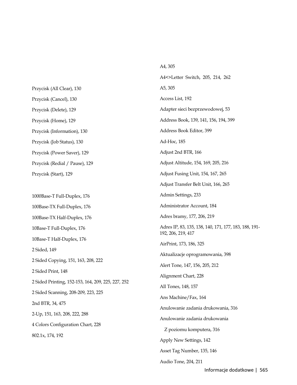 Indeks | Dell C3765dnf Color Laser Printer User Manual | Page 567 / 580