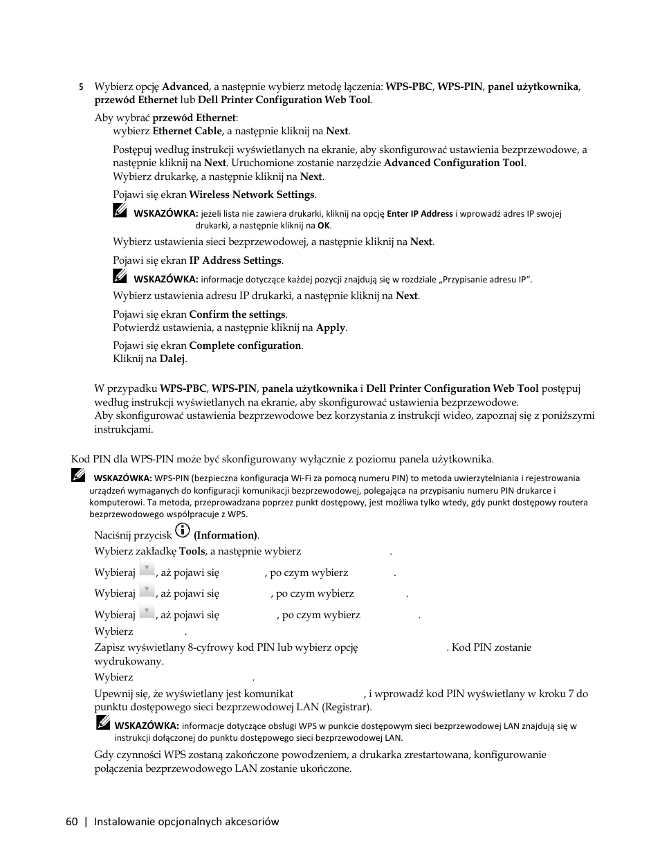 B wybierz drukarkę, a następnie kliknij na next, Wps-pin | Dell C3765dnf Color Laser Printer User Manual | Page 62 / 580