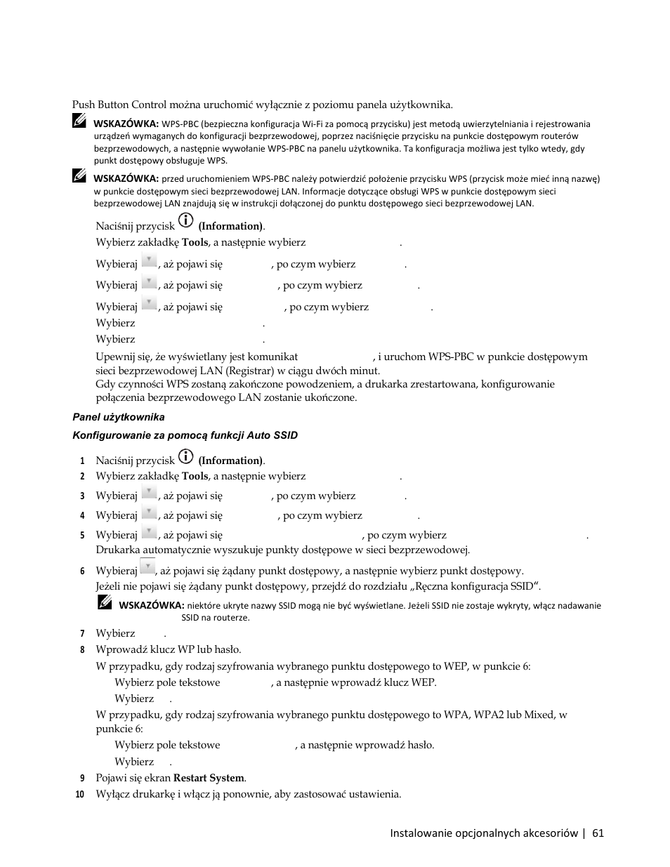 7 wybierz next, Wps-pbc, Panel użytkownika | Dell C3765dnf Color Laser Printer User Manual | Page 63 / 580