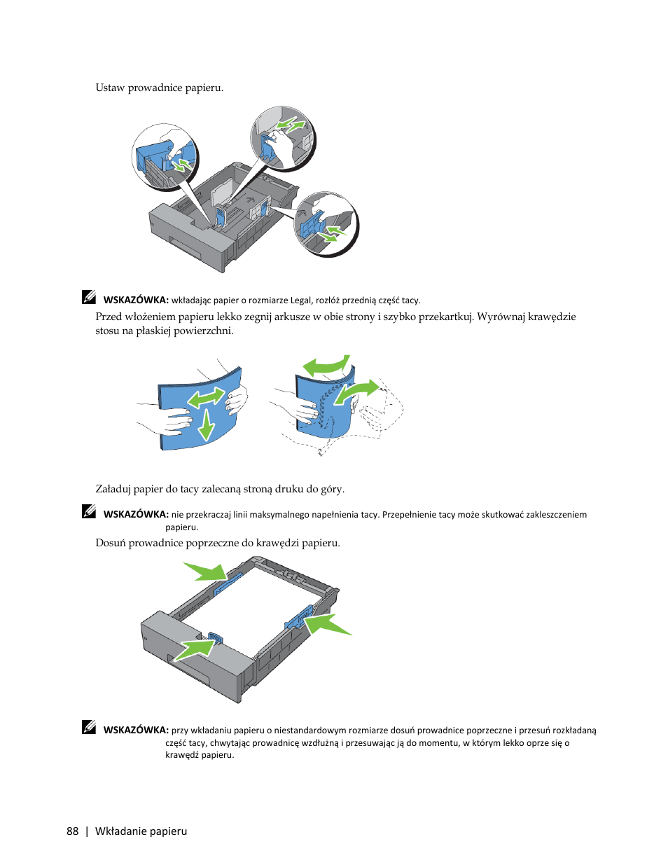 6 dosuń prowadnice poprzeczne do krawędzi papieru | Dell C3765dnf Color Laser Printer User Manual | Page 90 / 580