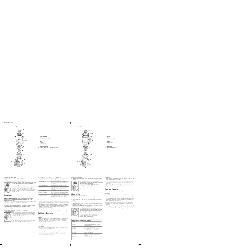 How to use, Como usar, Cuidado y limpieza | Care and cleaning | Black & Decker BLM7600G User Manual | Page 2 / 2