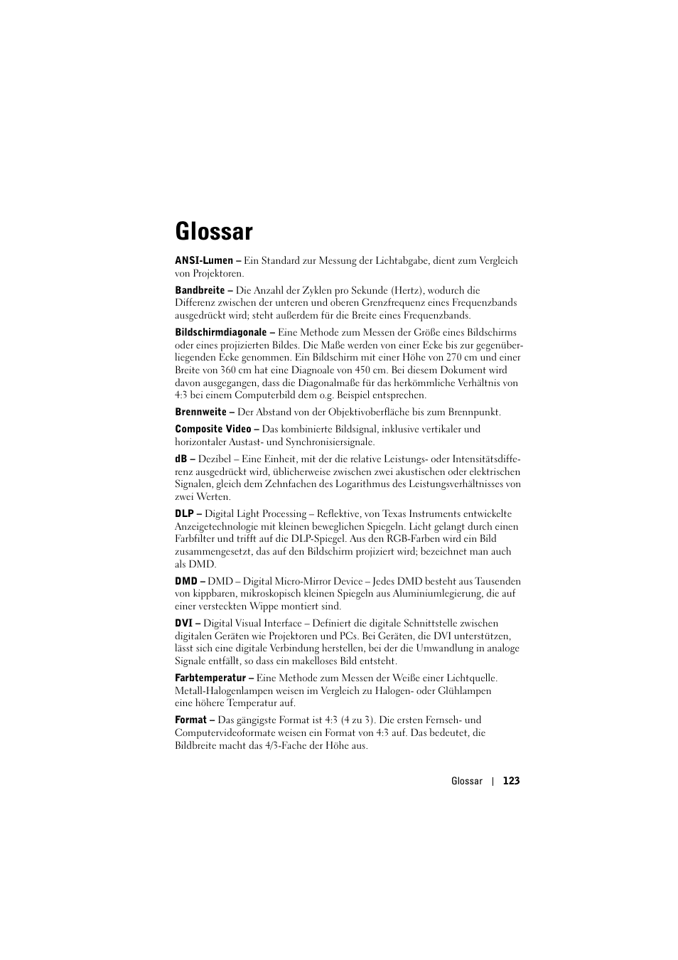 Glossar | Dell Projector 1200MP User Manual | Page 123 / 904